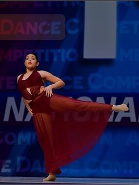 Custom Burgundy Lyrical Dance Costume 1 Piece + Mesh Skirt Competition Costume
